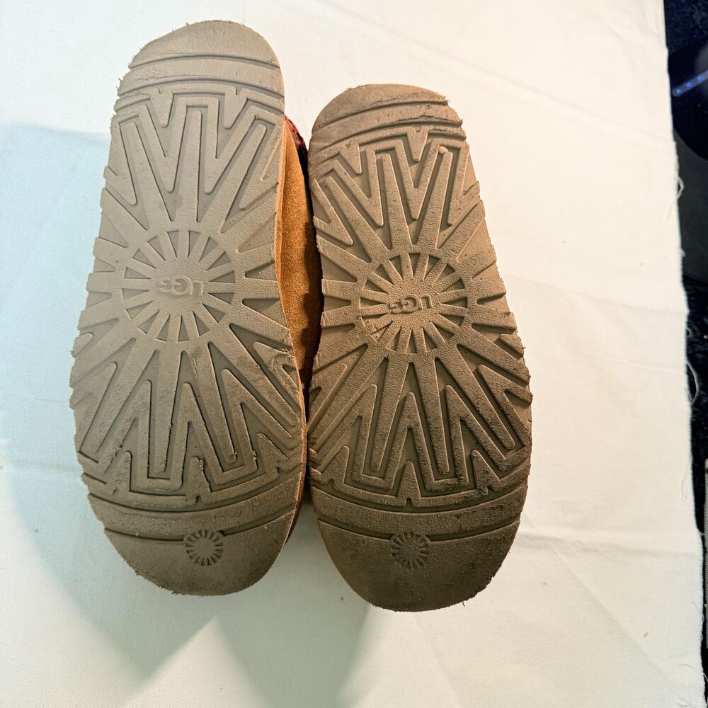 UGG Womens Tazz Chestnut Tan Suede Shearling Slip On Platform Mules Size 11 - Picture 3 of 5